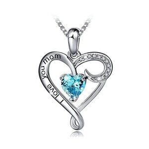 Crystal Heart Pendant 18” I Love You Mom White Gold Plated Silver Necklace